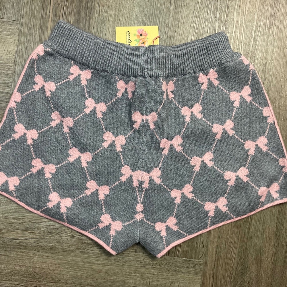 NWT Entro Bow Argyle Knit Sweater Top Shorts Set Womens Large Gray Pink Coquette - Picture 11 of 13